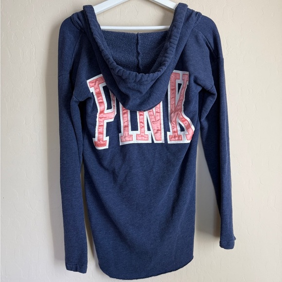 VS Pink Blue Pink Hoodie Satin Logo Drawstring Women’s XS - Picture 6 of 10